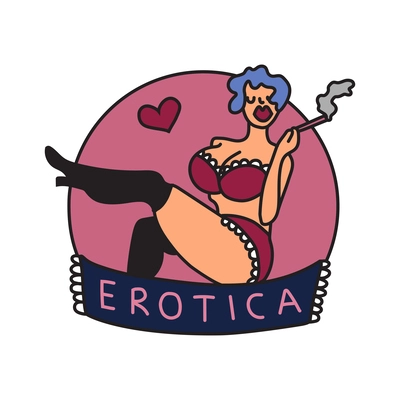 Erotica film genre color emblem in flat style vector illustration