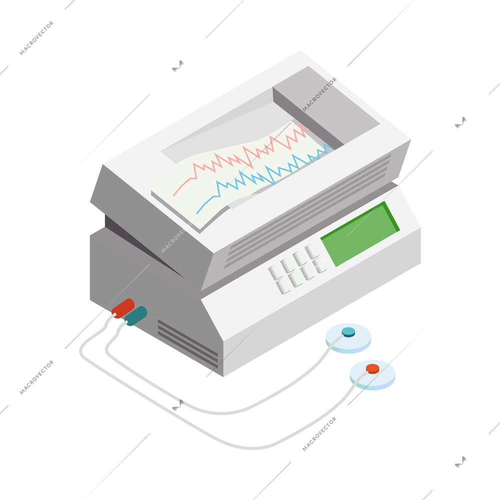 Electrocardiogram medical equipment isometric icon vector illustration