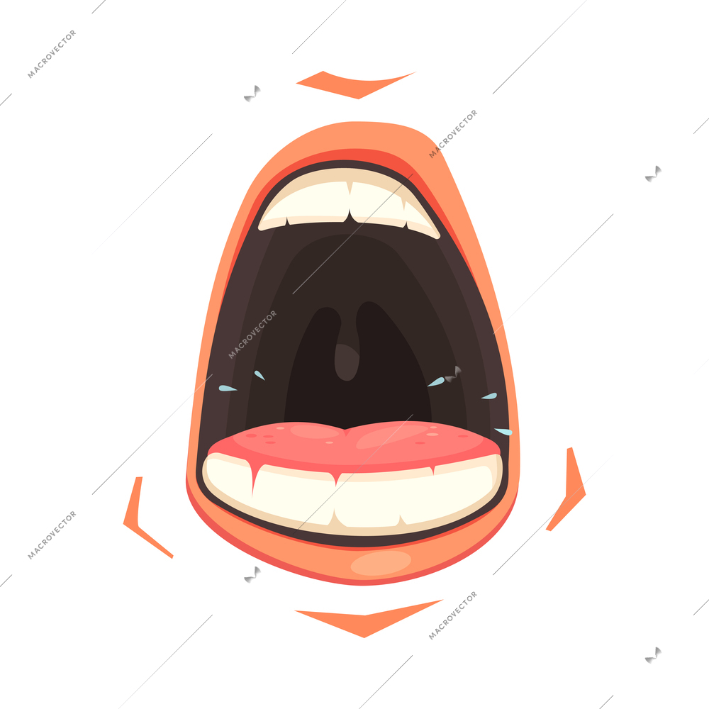 Cartoon open male mouth expressing fear vector illustration