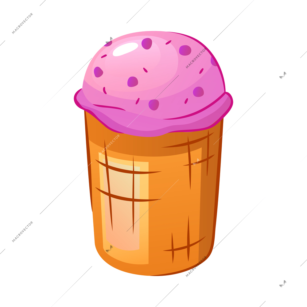 Berry ice cream in wafer cup flat vector illustration