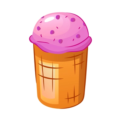 Berry ice cream in wafer cup flat vector illustration