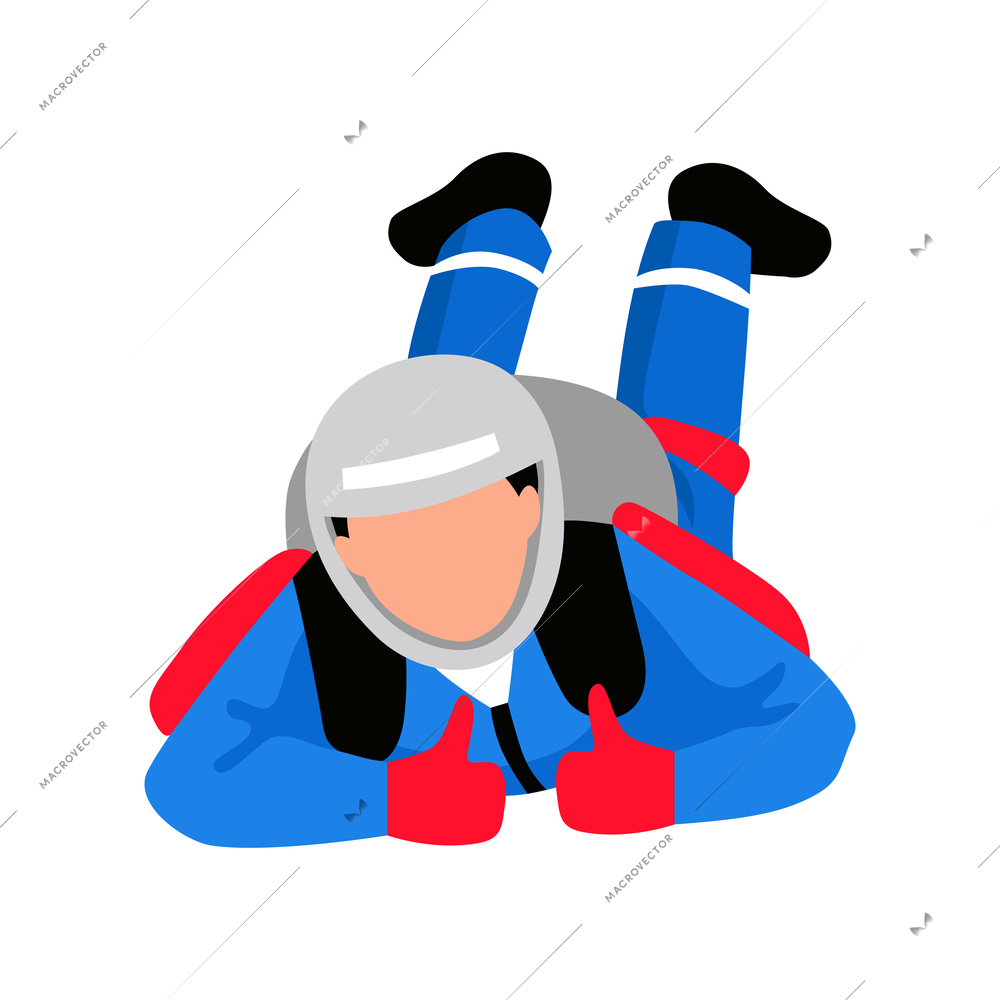 Male sportsman during skidiving jump flat icon vector illustration
