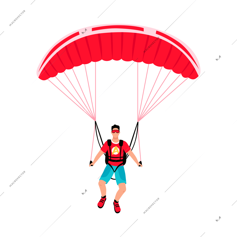 Skydiving flat icon male skydiver flying with parachute vector illustration