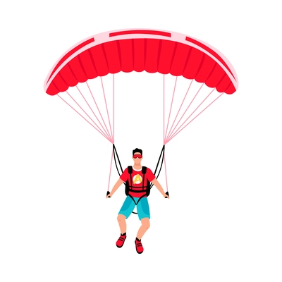 Skydiving flat icon male skydiver flying with parachute vector illustration