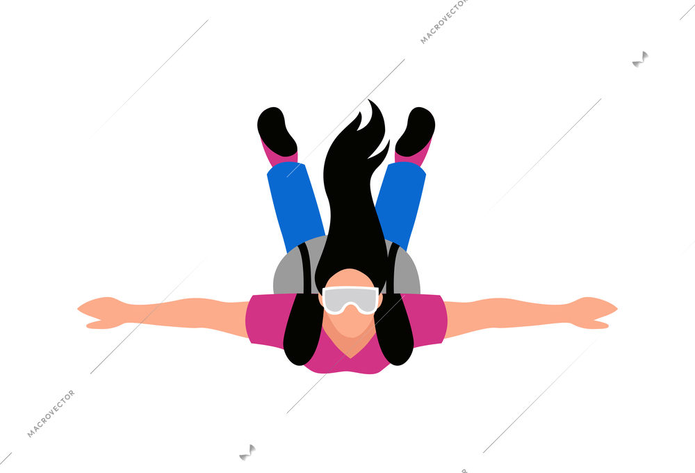 Female skydiver during skydiving jump flat icon vector illustration