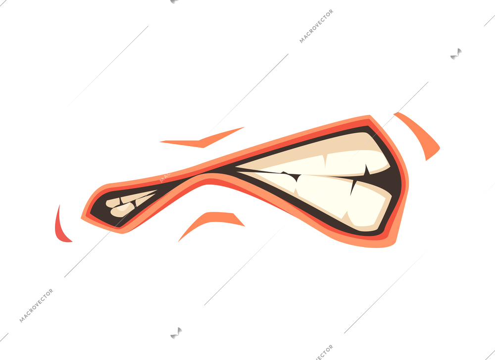 Angry male mouth with clenched teeth cartoon vector illustration