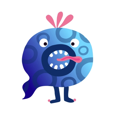Flat funny blue monster with long tongue vector illustration