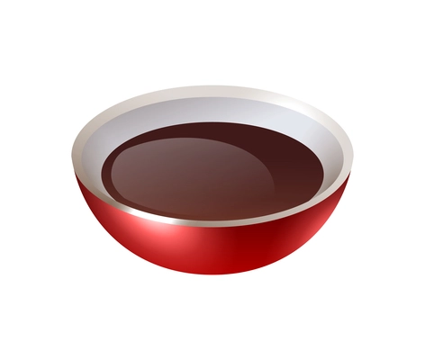 Red bowl of soy sauce realistic vector illustration