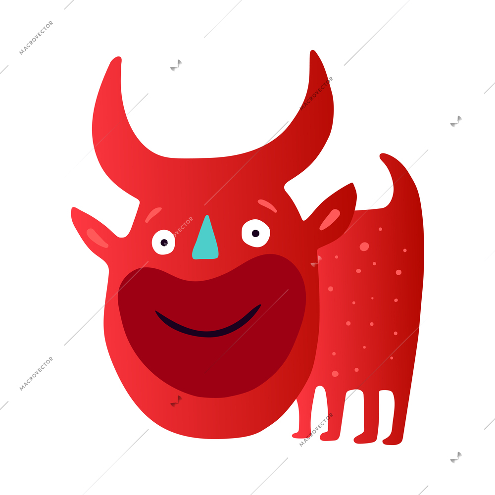 Funny red bull monster on white background flat vector illustration