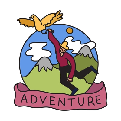 Adventure film genre emblem in flat style vector illustration