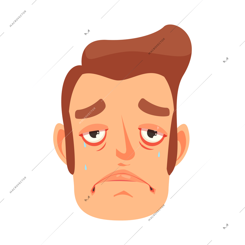 Sad crying man face cartoon icon vector illustration