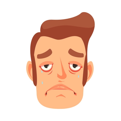 Sad crying man face cartoon icon vector illustration