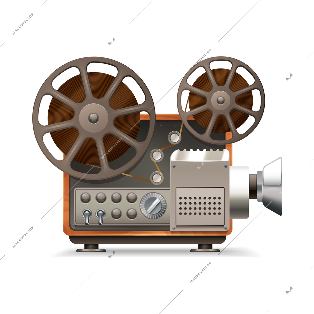 Realistic professional film projector profile isolated on white background vector illustration