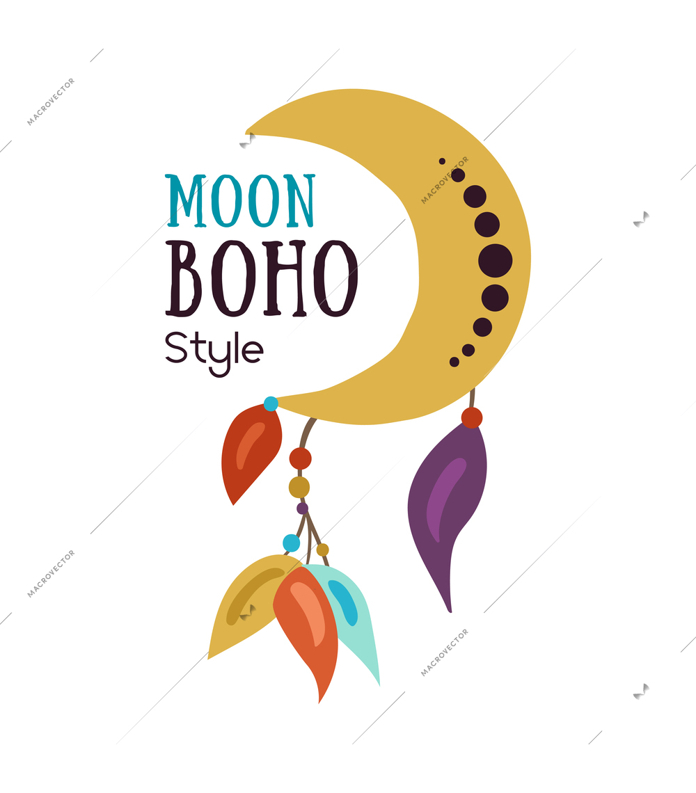 Moon boho style emblem for shop flat vector illustration