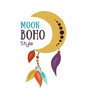 Moon boho style emblem for shop flat vector illustration