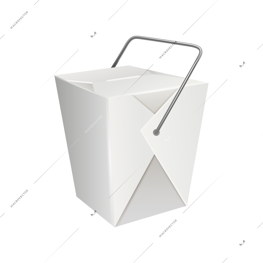 Realistic wok in cardboard box with handle vector illustration