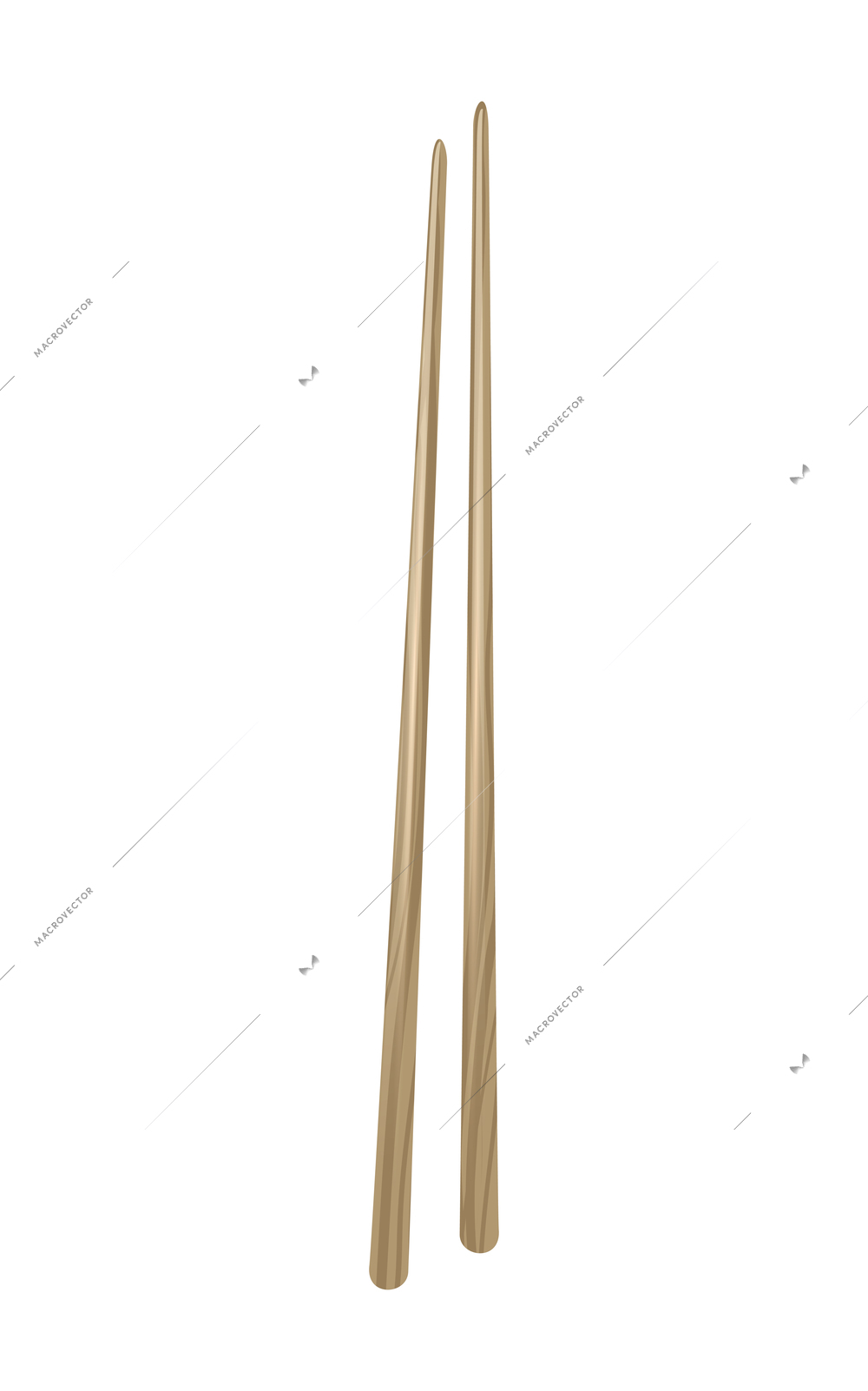 Pair of wooden chopsticks on white background realistic vector illustration