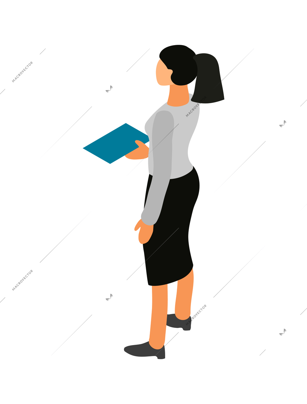 Female office worker on white background isometric icon vector illustration