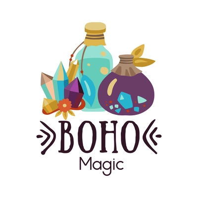 Boho magic shop emblem in flat style for market place vector illustration