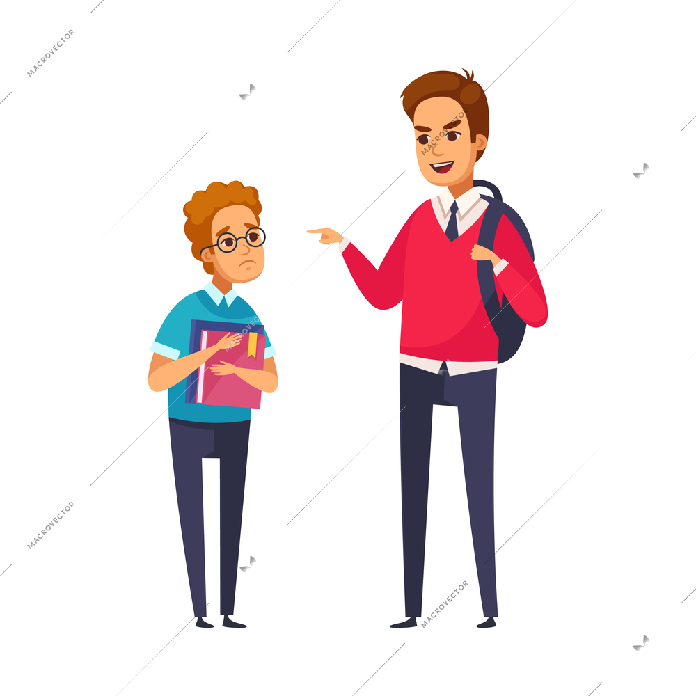 Bad behavior bullying children cartoon concept with teenager in harassment situation vector illustration