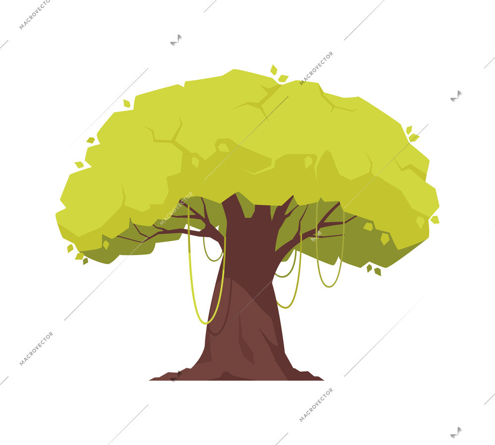 Cartoon green tropical tree with lianas vector illustration