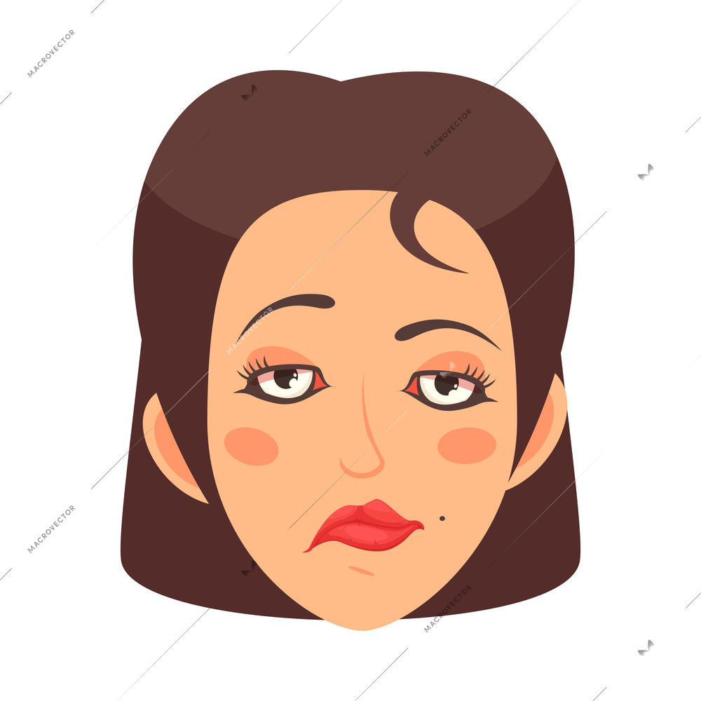 Cute indifferent woman face twisting lips cartoon icon vector illustration
