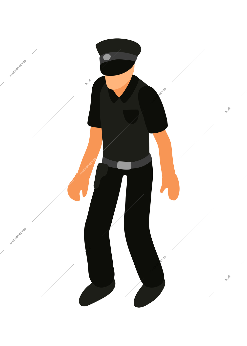 Policeman wearing black uniform isometric icon vector illustration