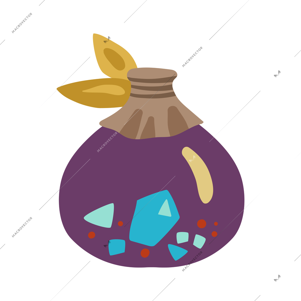 Glass bottle with crystals boho style decorative element flat vector illustration