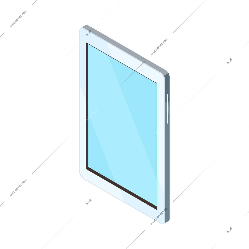 White tablet with blank blue screen isometric icon vector illustration