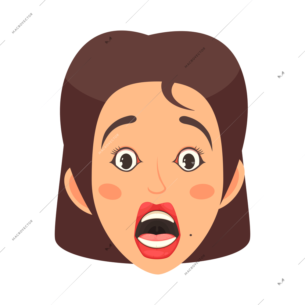 Cute woman face expressing fear cartoon icon vector illustration