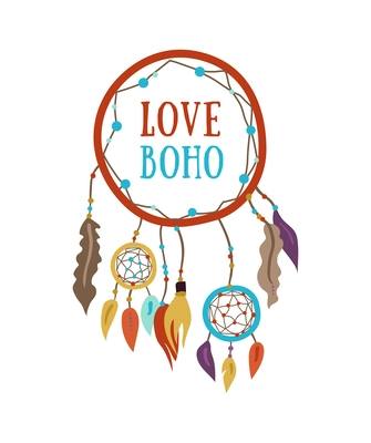 Love boho emblem in flat style with dreamcatcher vector illustration