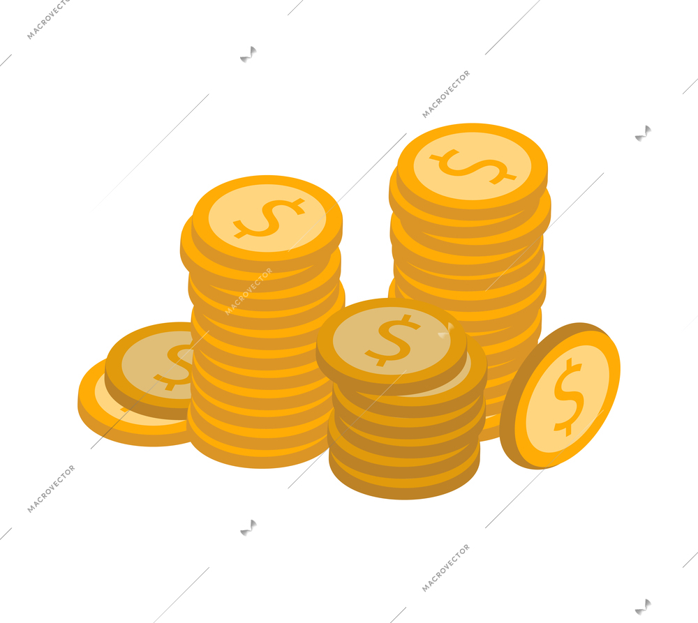 Stacks of golden coins isometric icon 3d vector illustration