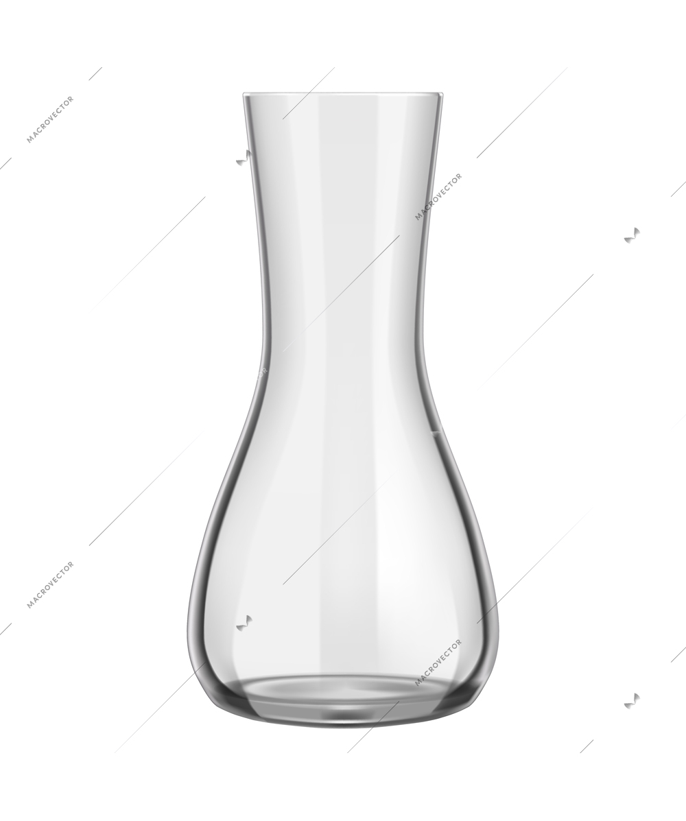 Empty glass carafe on white background realistic vector illustration