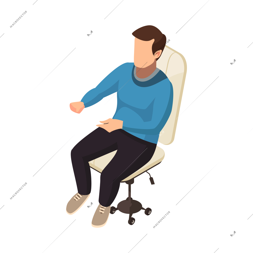 Man at his office workplace on computer chair isometric icon vector illustration