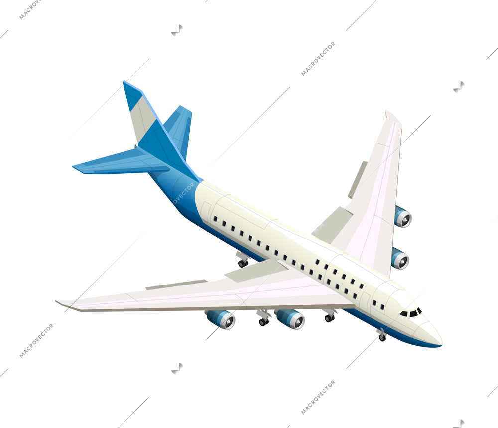 Isometric white and blue plane 3d icon vector illustration