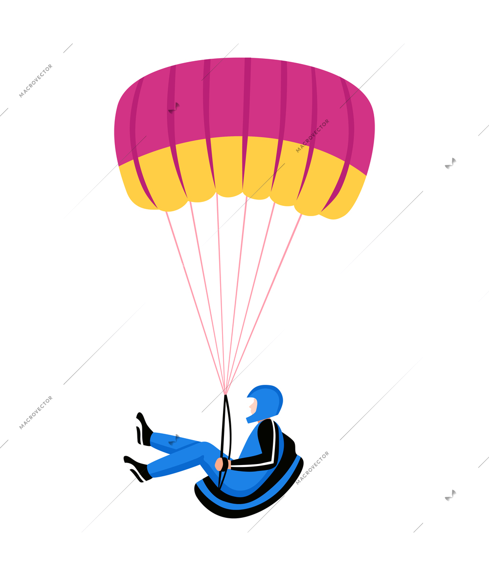 Extreme parachuting sport skydiving flat icon with professional parachutist in sky vector illustration