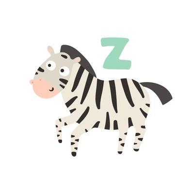 Children alphabet cute animal letter z for zebra flat vector illustration