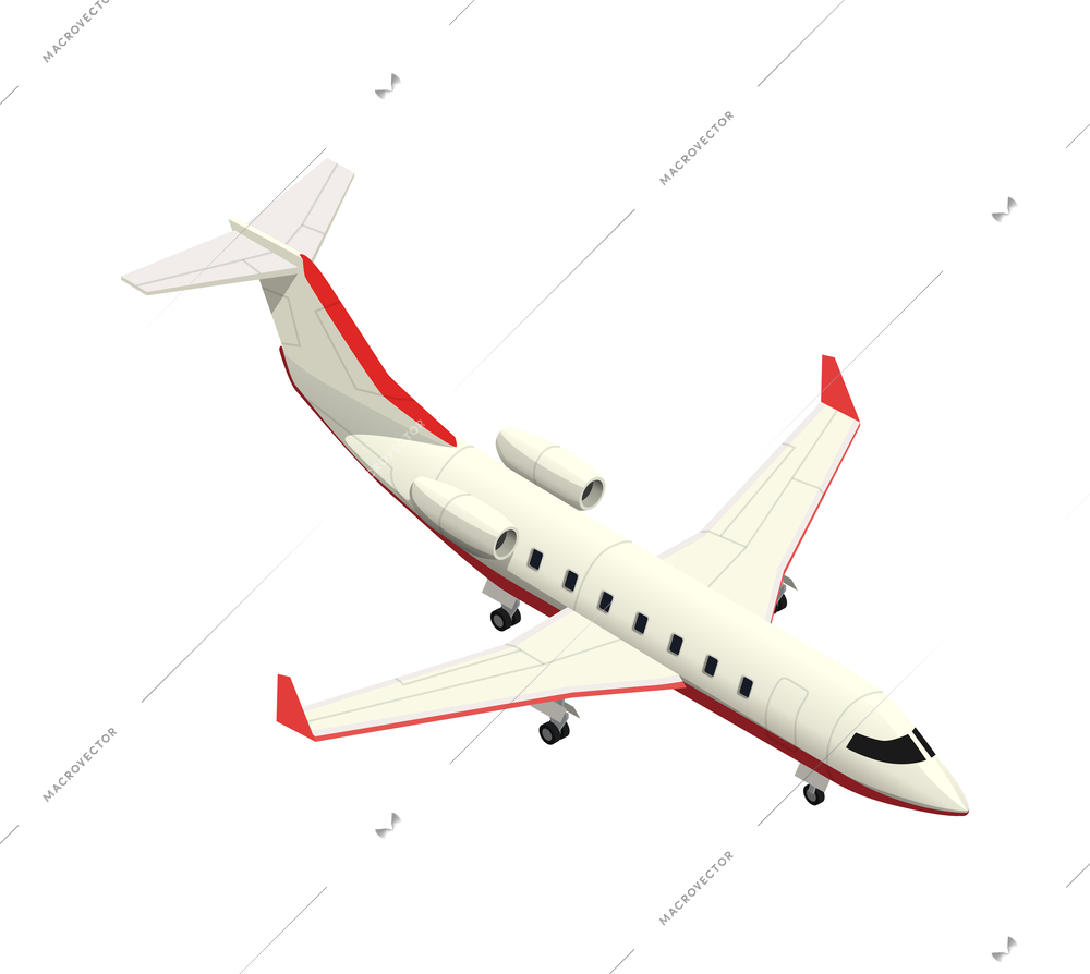 White and read passenger plane isometric icon vector illustration