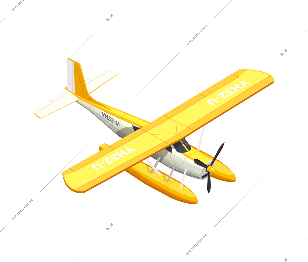 Yellow float plane isometric icon 3d vector illustration