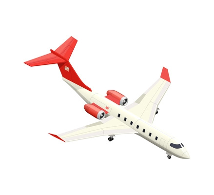 Isometric white and red airplane 3d icon vector illustration