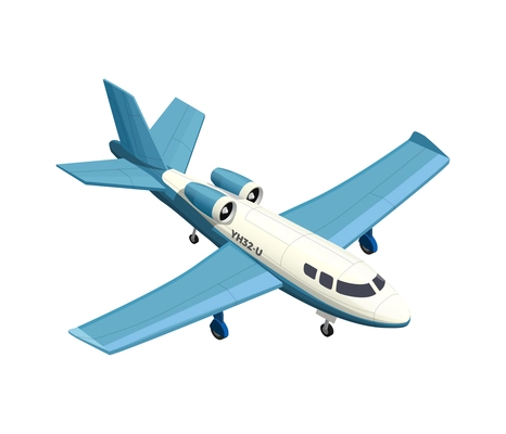 Isometric white and blue airplane on white background 3d vector illustration