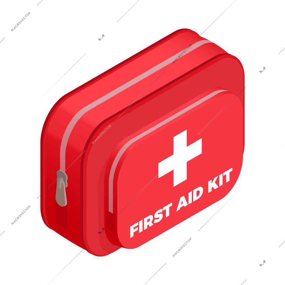 Red first aid kit isometric icon vector illustration