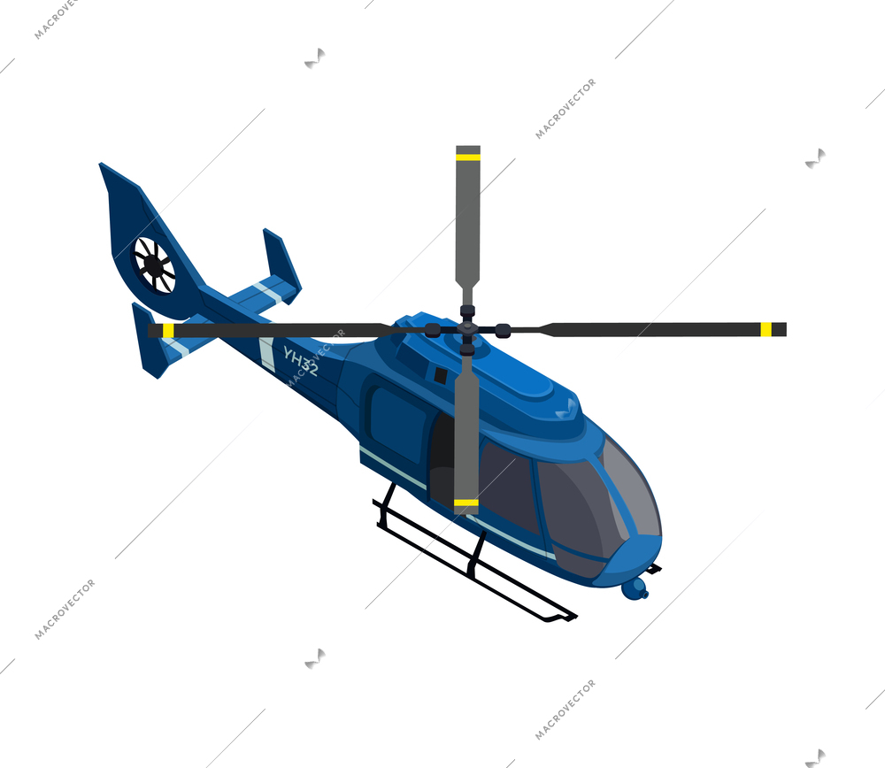 Blue helicopter on white background isometric icon vector illustration