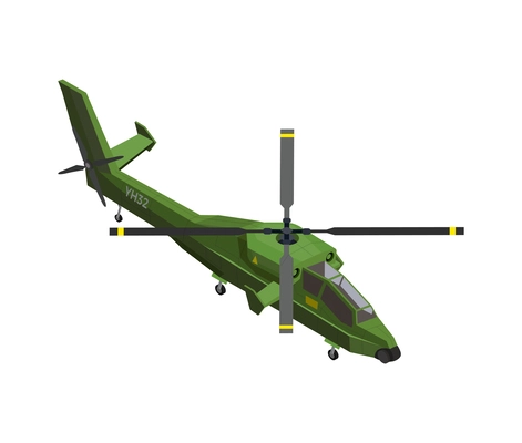 Isometric green military helicopter 3d icon vector illustration