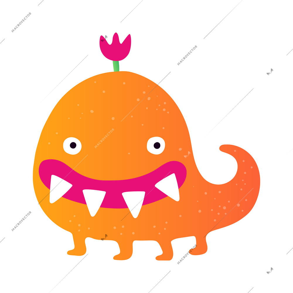 Flat funny cute monster with big teeth isolated vector illustration