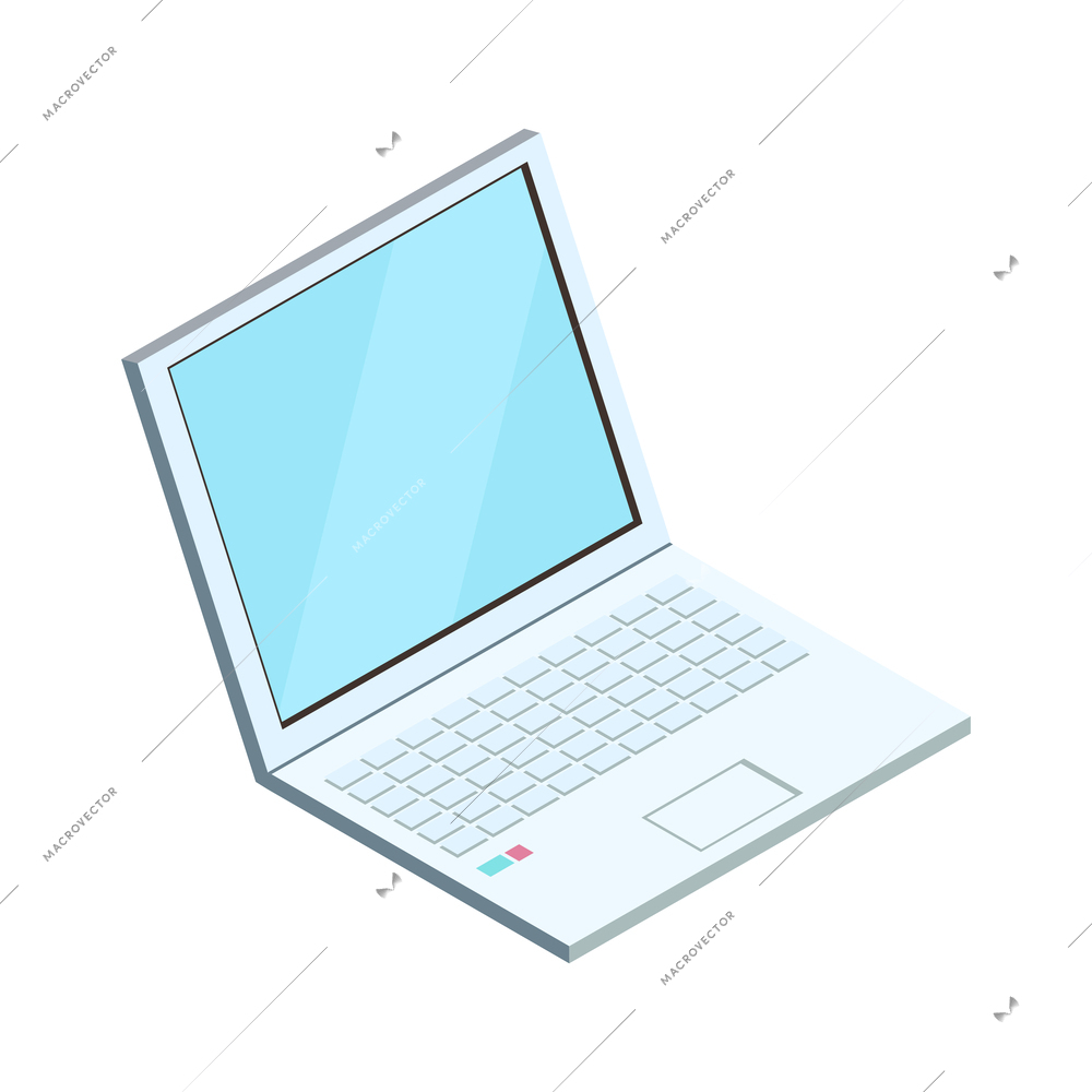 Laptop with blank blue screen isometric icon vector illustration