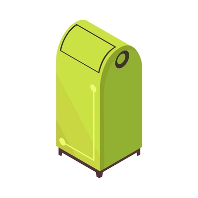 Green trash can isometric icon on white background vector illustration