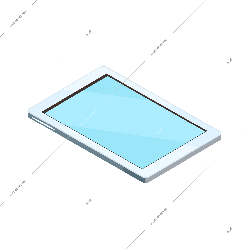 Isometric white tablet with blank blue screen 3d icon vector illustration