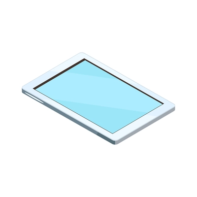 Isometric white tablet with blank blue screen 3d icon vector illustration