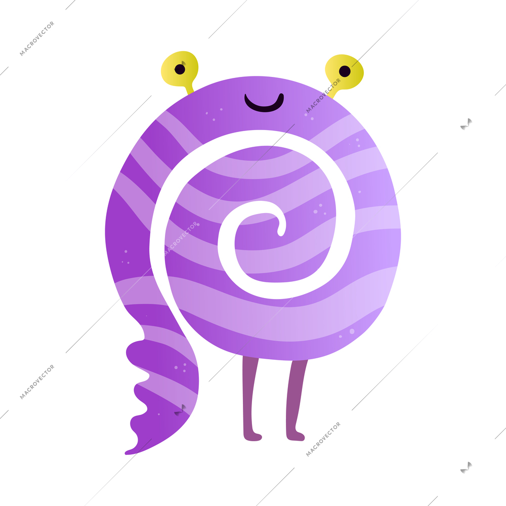 Funny cute purple spiral monster isolated on white background flat vector illustration